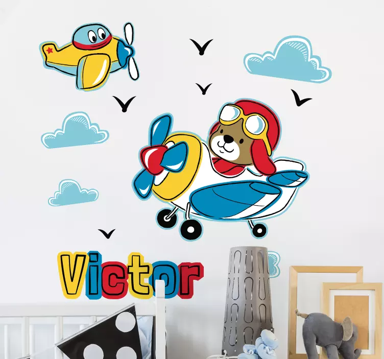 Sticker Chambre Enfant Dessin chien et avions - TenStickers