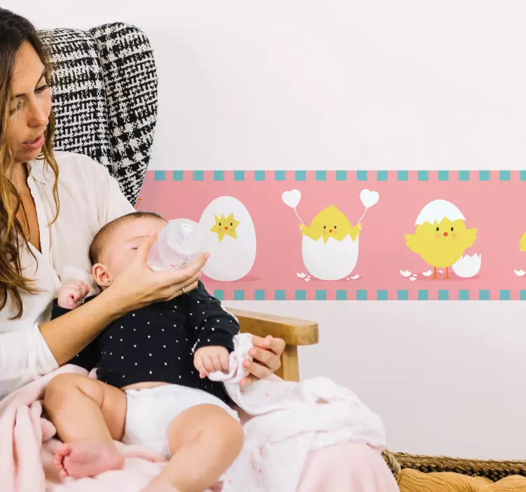 Sticker Chambre Enfant Frise Poussin Jaune - TenStickers