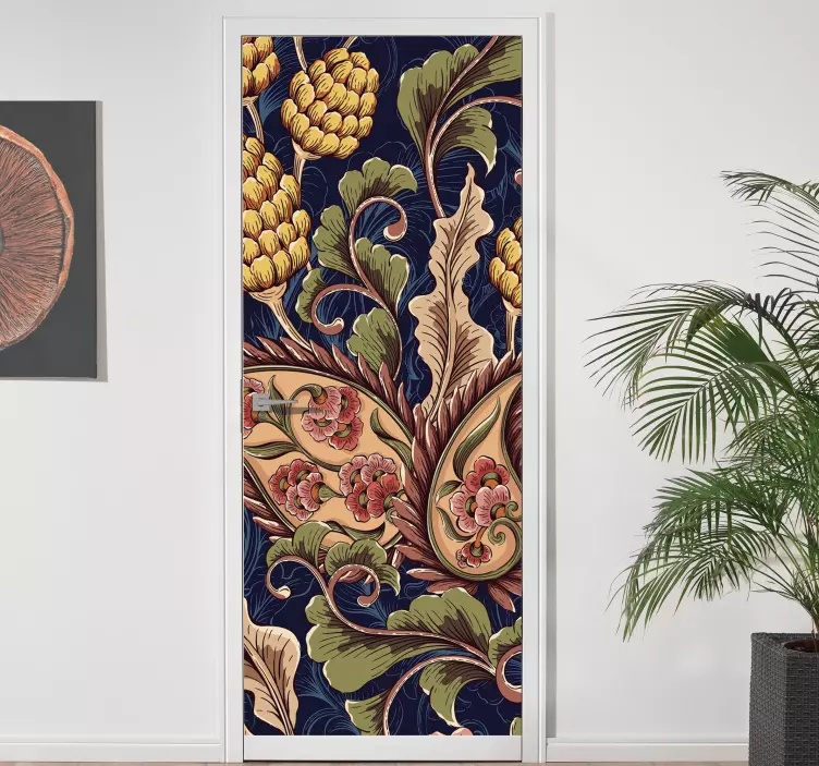 Sticker porte Feuilles et fleurs colorées - TenStickers