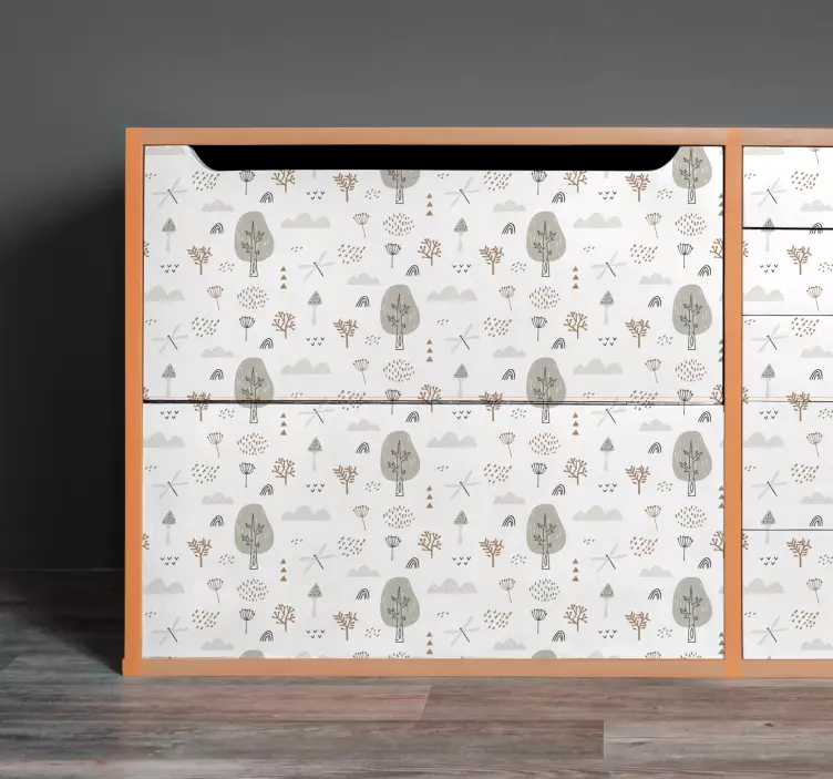 Sticker Meuble Libellules arbres style nordique - TenStickers