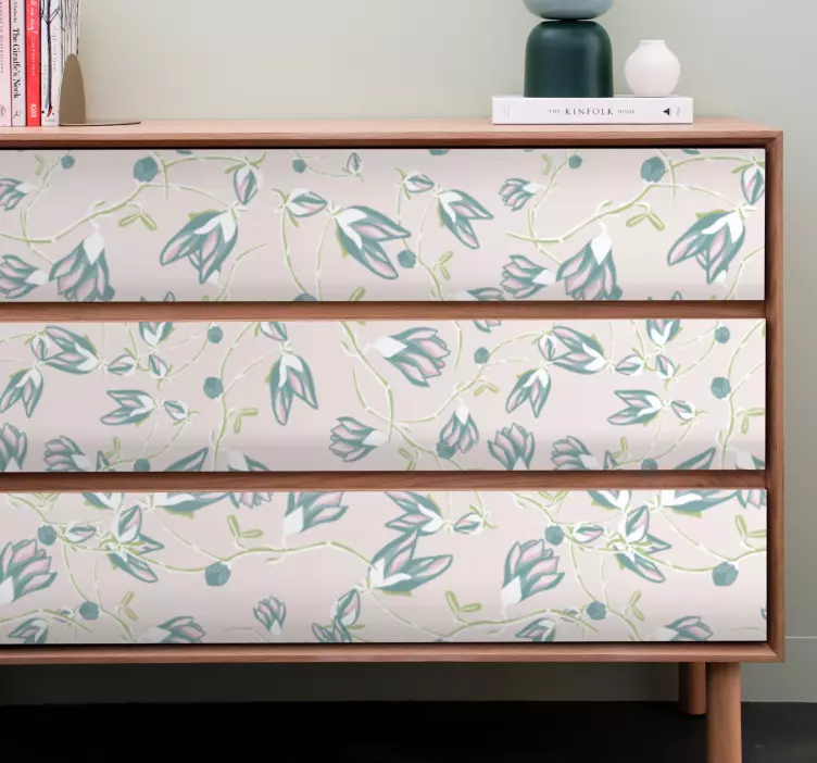 Sticker Meuble feuilles et fleurs dessin main - TenStickers