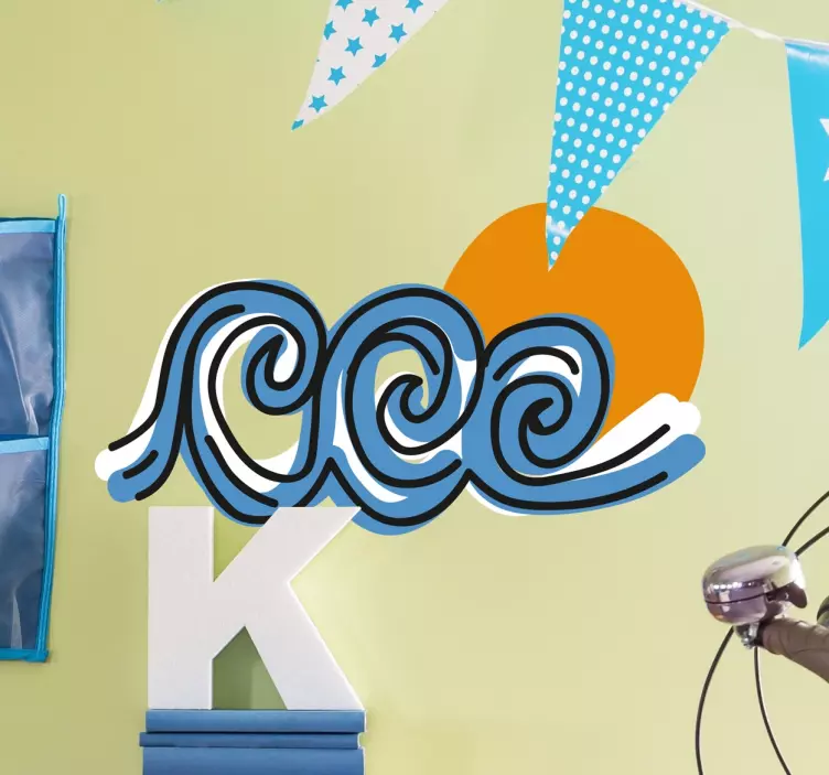 Sticker surf trois vagues et soleil - TenStickers