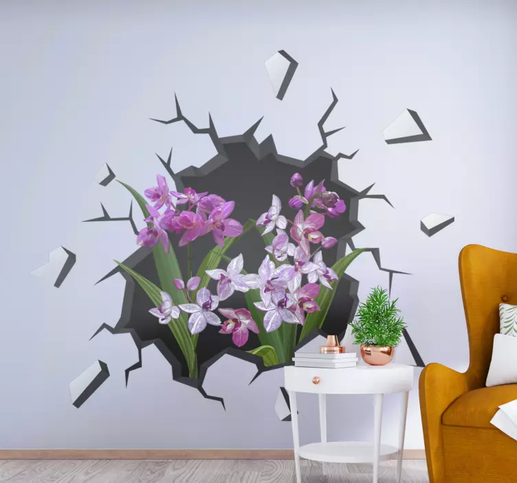 Sticker trompe l'oeil Fleurs dans un trou - TenStickers