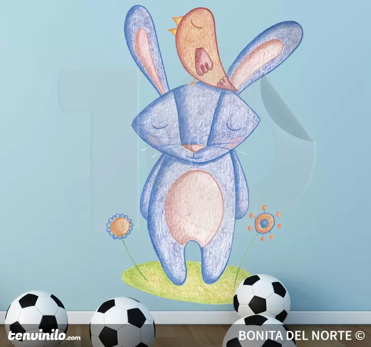 Sticker enfant lapin oiseau - TenStickers