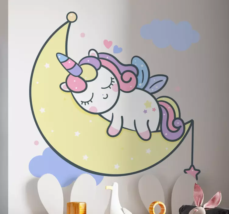 Sticker enfant licorne endormie sur la lune - TenStickers