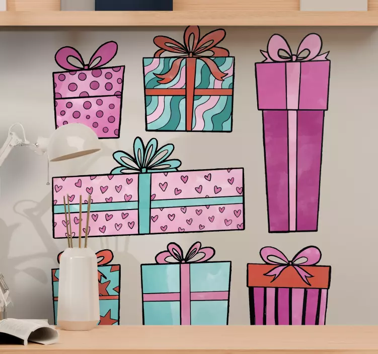 Sticker noël bacs à cadeaux colorés - TenStickers