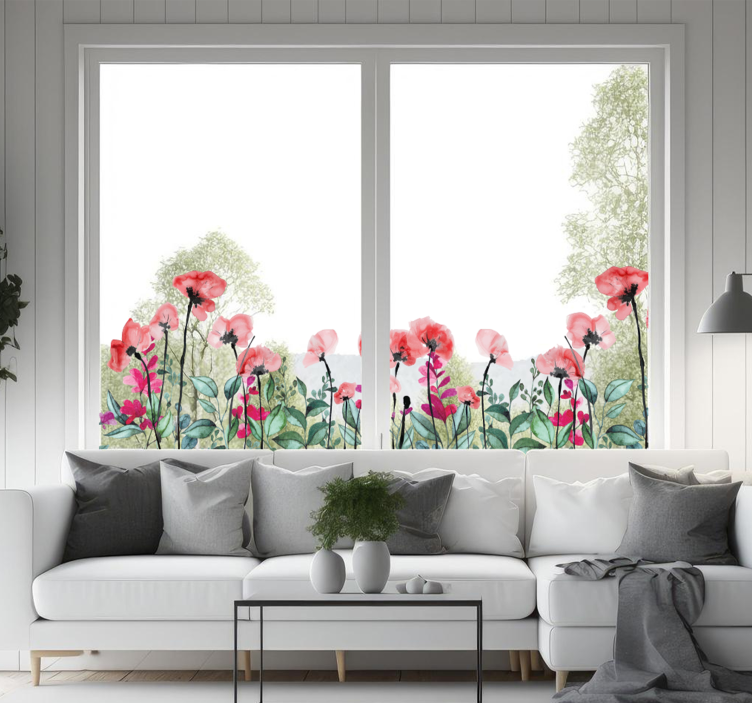Sticker vitre coquelicots en fleurs - TenStickers