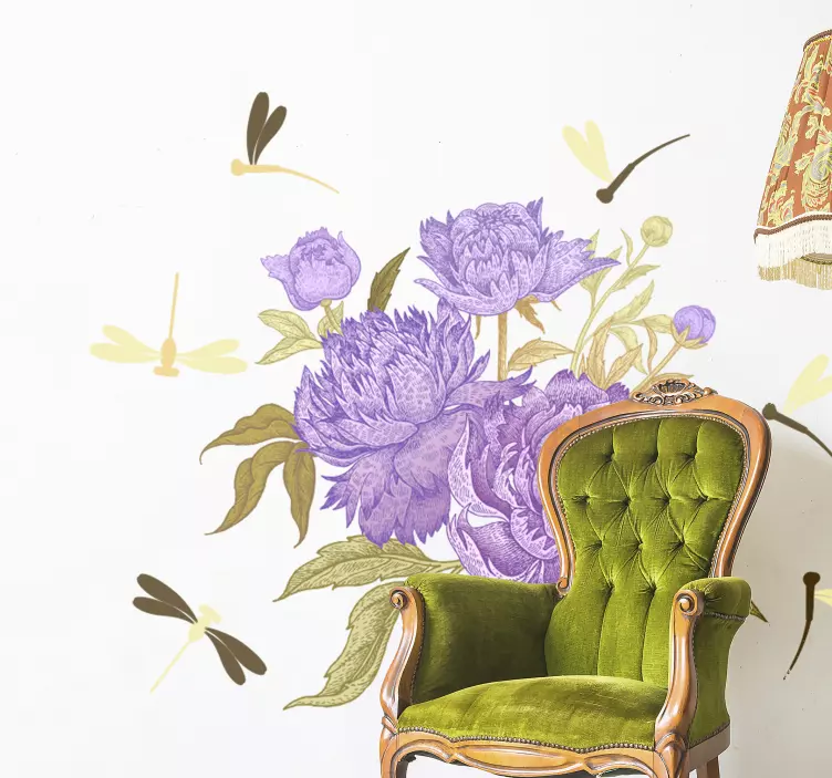 Sticker fleurs et plantes arrangement de pivoines lavande - TenStickers