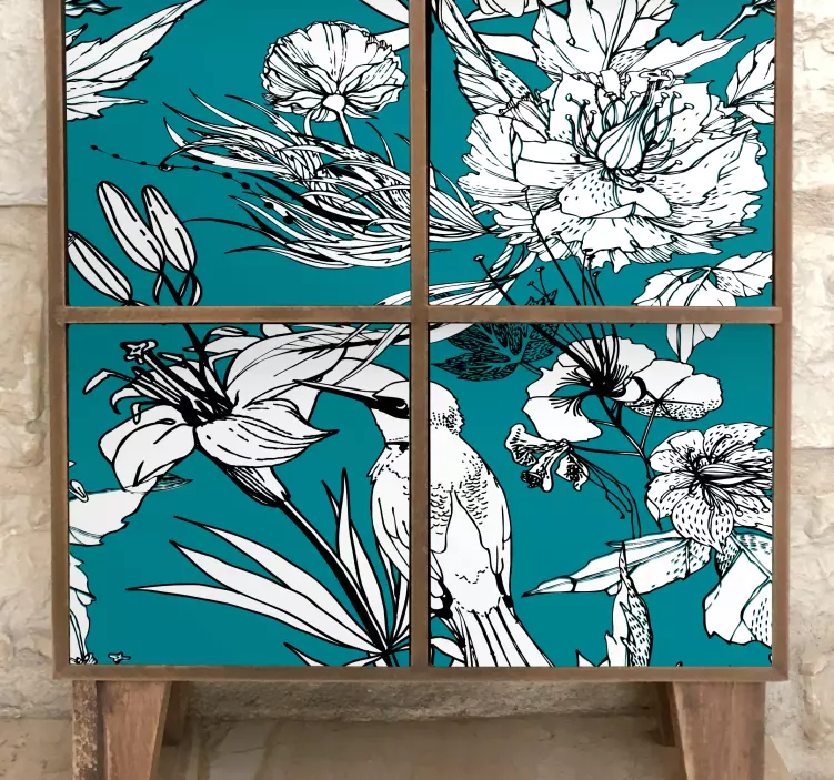 Adhésif meuble motifs floraux d'oiseaux - TenStickers