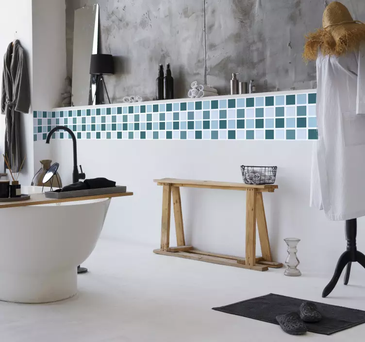 Sticker salle de bain - Frise autocollante carreaux bleus - TenStickers