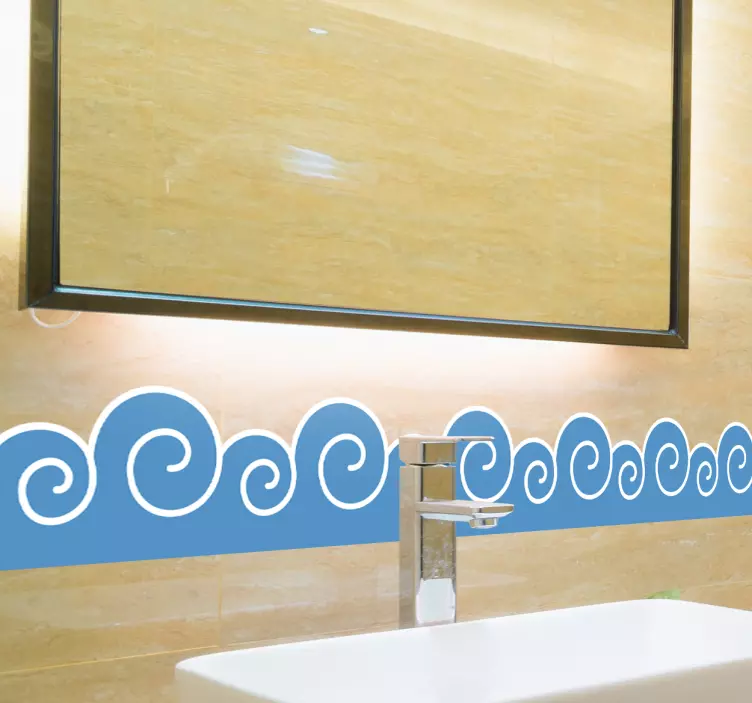 Sticker salle de bain - Frise autocollante vagues bleues - TenStickers