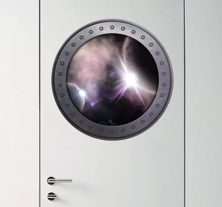 Sticker trompe l'œil hublot espace - TenStickers