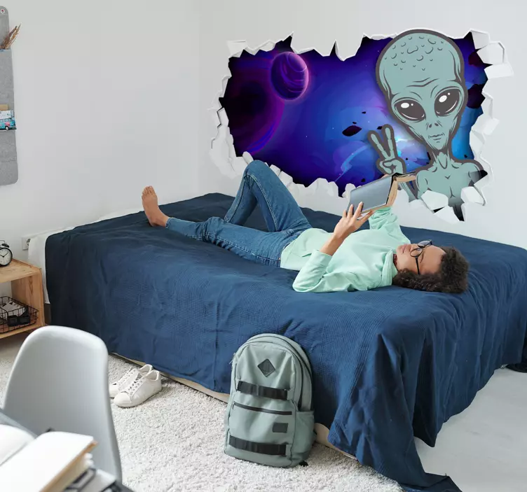 Stickers Trompe Œil Mur cassé extraterrestre - TenStickers