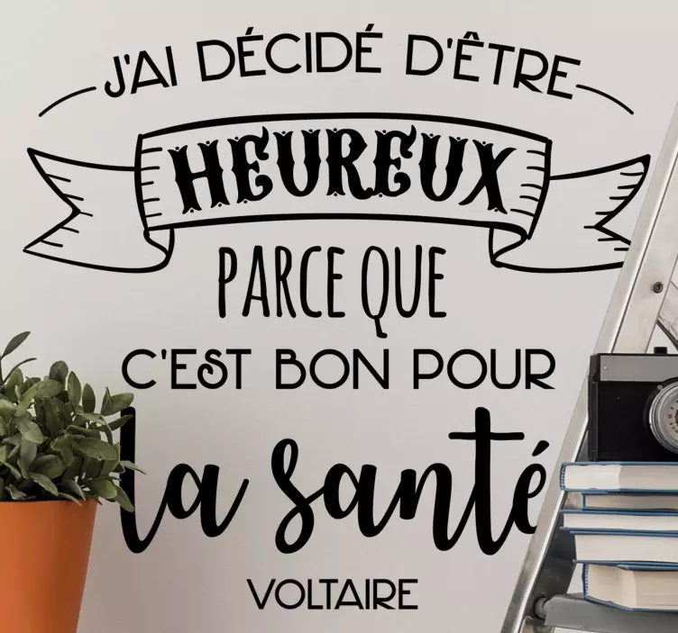 Autocollant muraux Salon citation bonheur Voltaire - TenStickers