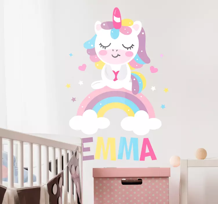 Sticker Maison Licorne Endormie Personnalisée - TenStickers