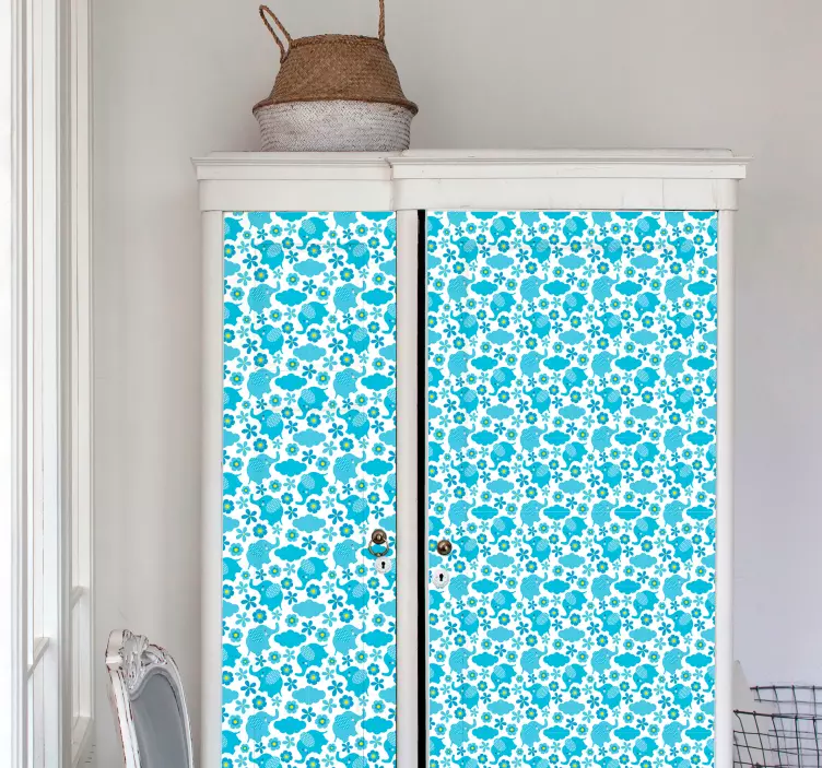 Sticker Meuble Petits Éléphants Bleus - TenStickers