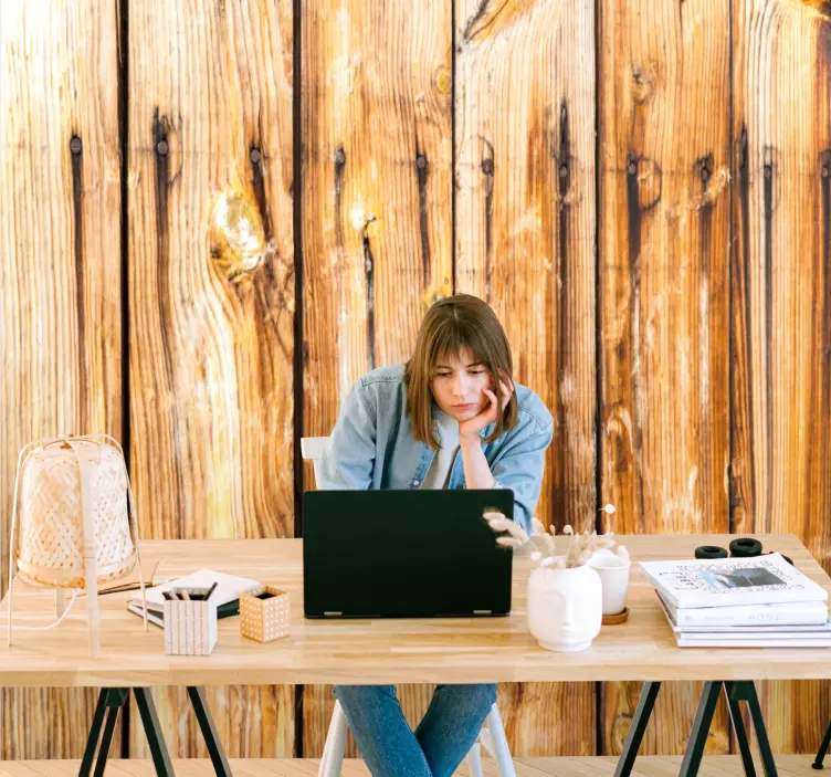 Sticker bureau fond de panneau de bois - TenStickers