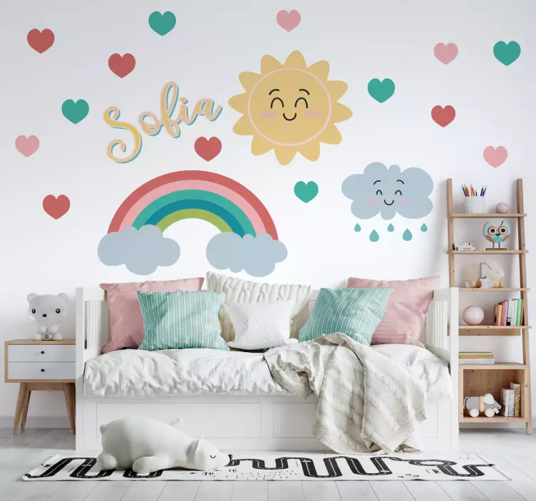 Sticker mur soleil arc-en-ciel pluie - TenStickers