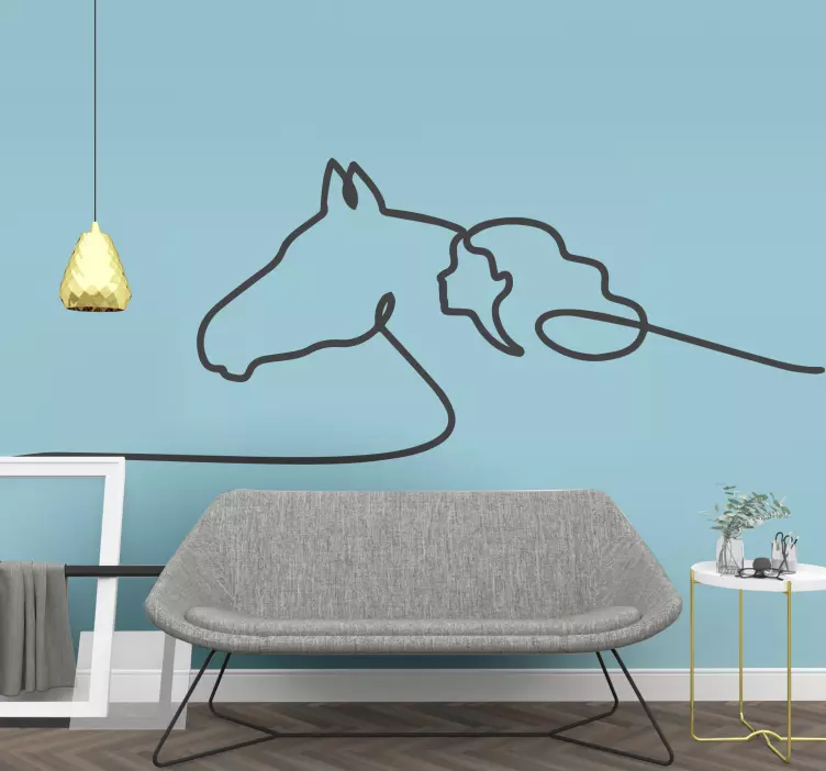 Sticker illustration line art femme et cheval - TenStickers