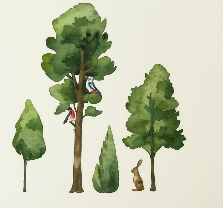 Sticker mural arbres en bois aquarelle - TenStickers