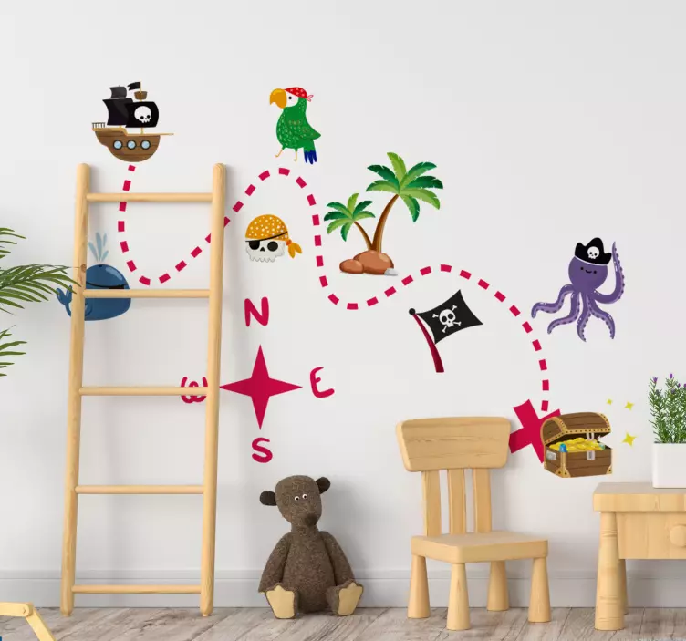 Sticker mural carte au trésor pour enfants - TenStickers