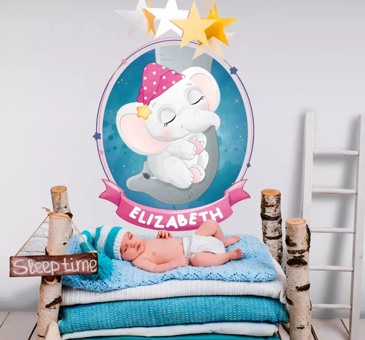 Sticker Chambre Enfant éléphant mignon pour fille avec nom - TenStickers