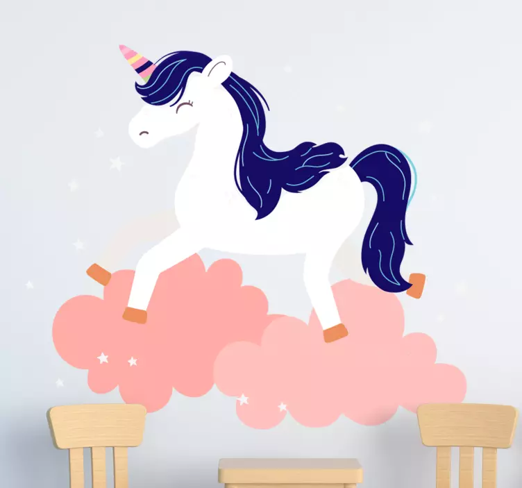 Sticker Chambre Enfant Licorne sur nuages roses - TenStickers