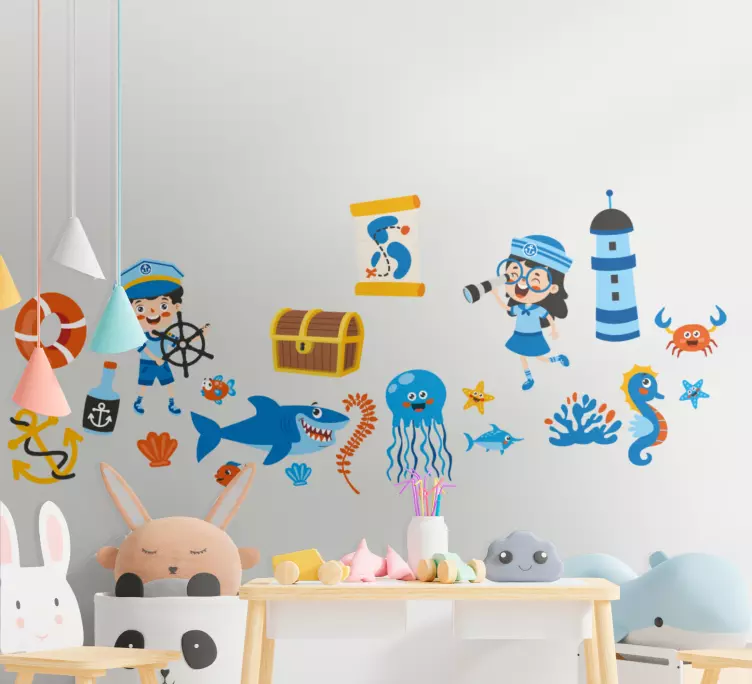 Sticker Chambre Enfant Pirate et vie marine - TenStickers