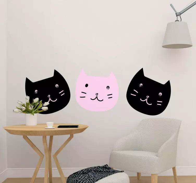 Sticker Doux chats noir et un rose - TenStickers