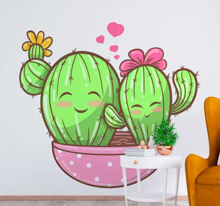 Sticker Fleur Deux cactus souriants - TenStickers