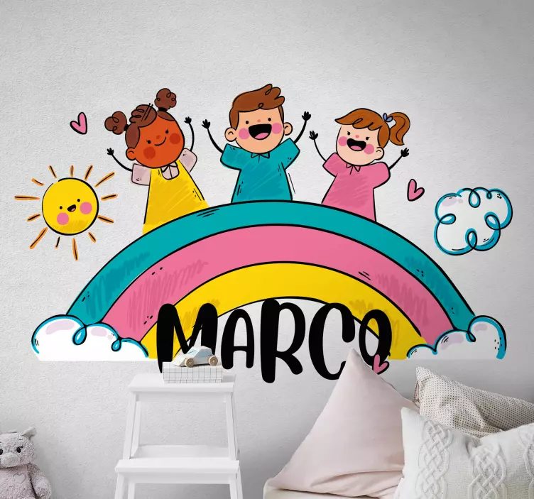 Sticker Enfants jouant sur arc en ciel - TenStickers