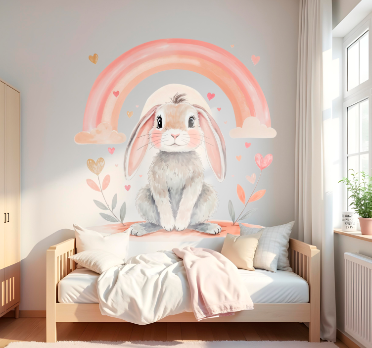 Sticker mural joli lapin arc-en-ciel pastel - TenStickers