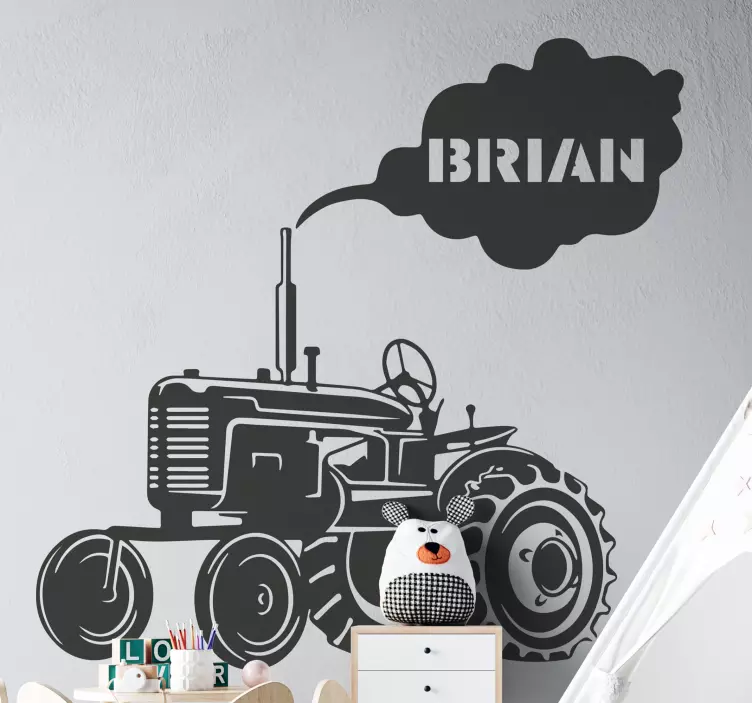Sticker Jouet Tracteur silhouette avec son propre nom - TenStickers