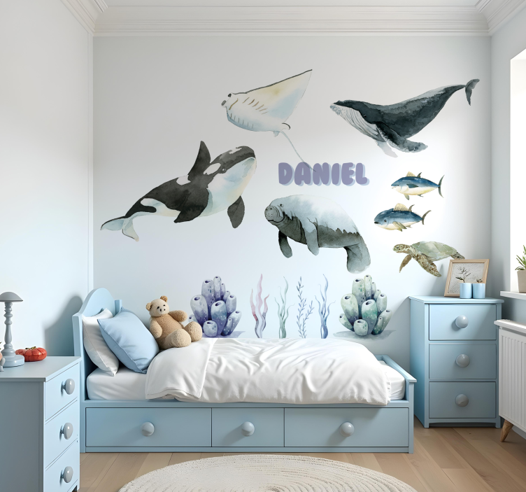 Sticker mural scène océanique pastel - TenStickers
