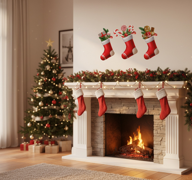 Sticker noël chaussettes bonbons cadeaux - TenStickers