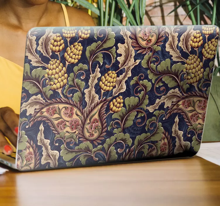 Sticker ordinateur portable feuilles et motif Paisley - TenStickers