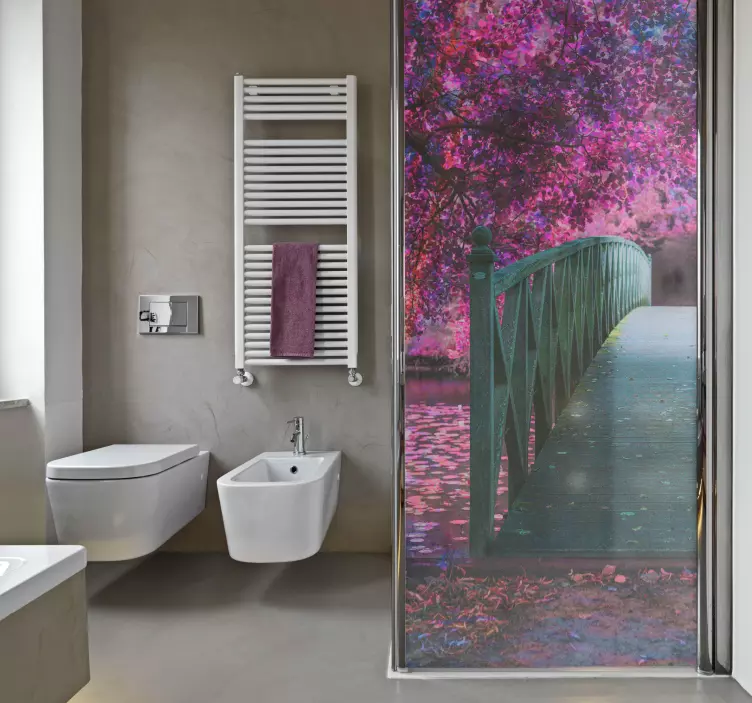 Sticker paroi de douche paysage de pont en bois - TenStickers