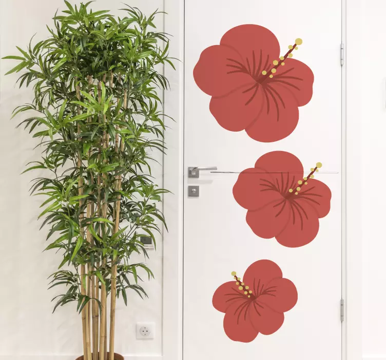 Sticker porte fleurs d'hibiscus rouges - TenStickers