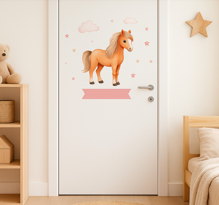 Sticker porte motif cheval et étoiles - TenStickers