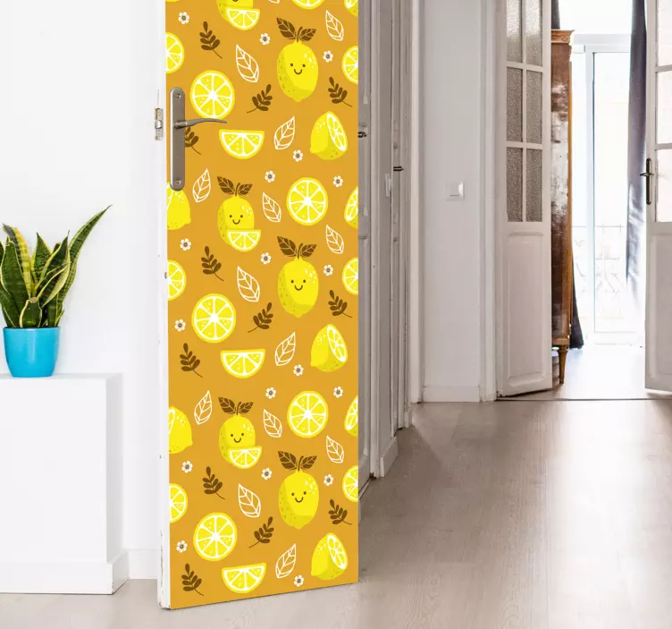 Sticker porte motif citron joyeux - TenStickers