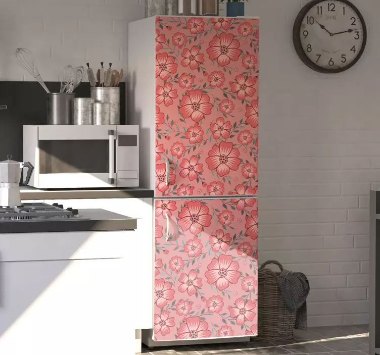 Sticker frigo fleurs roses - TenStickers