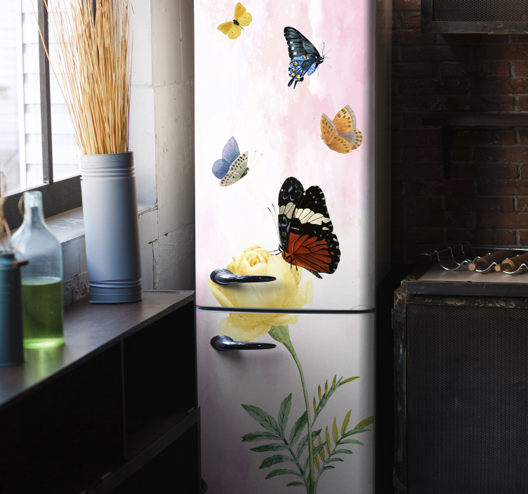 Sticker pour frigo papillon sur fleur jaune - TenStickers