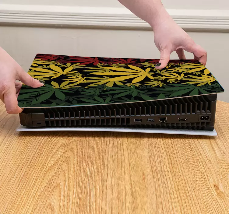 Sticker ps5 enveloppement design feuillu - TenStickers