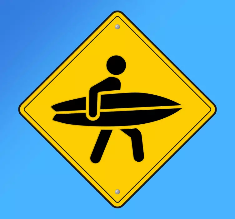 Sticker surf panneau jaune surfeur - TenStickers