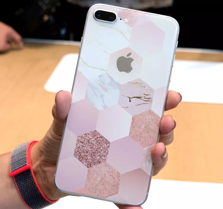 Autocollant iPhone motif hexagones rose - TenStickers