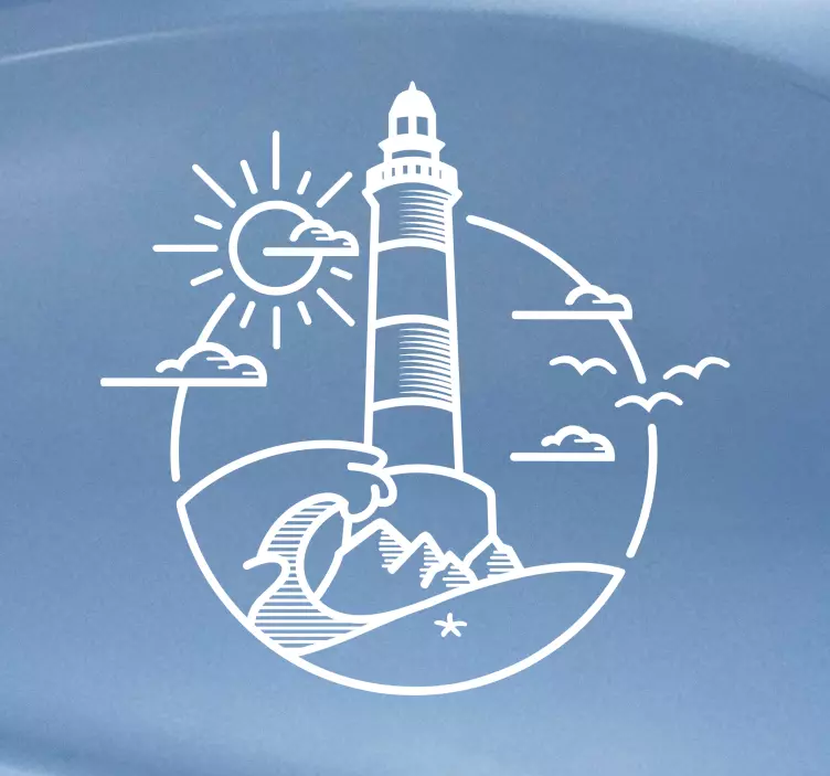 Sticker camping car phare et vagues - TenStickers