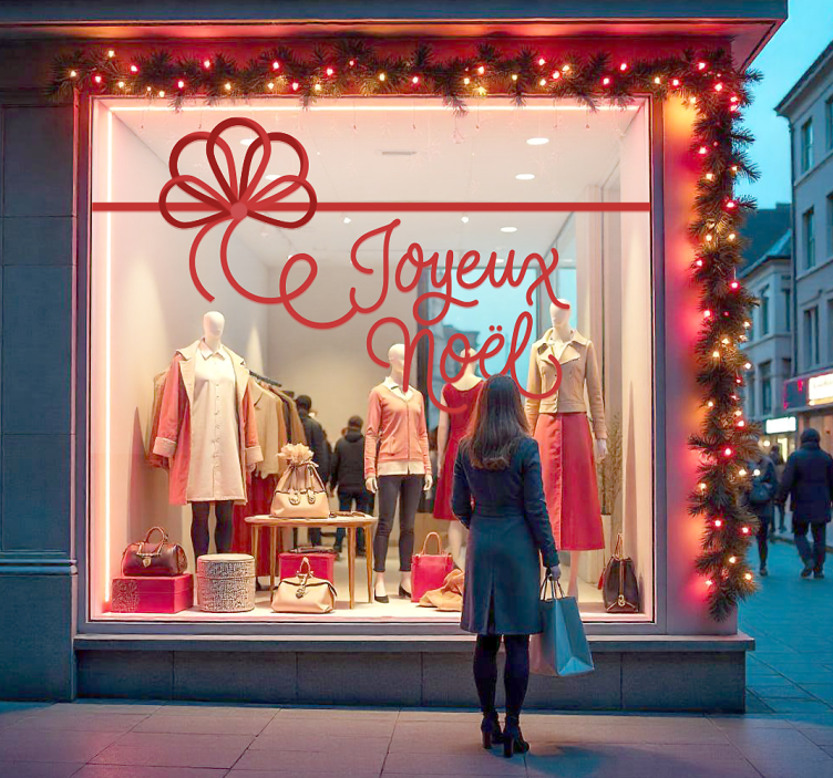 Sticker vitrine noeud cadeau joyeux Noël - TenStickers