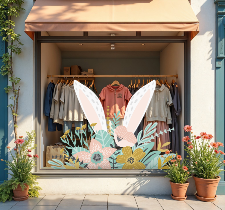 Sticker vitrine oreilles de lapin et plantes - TenStickers