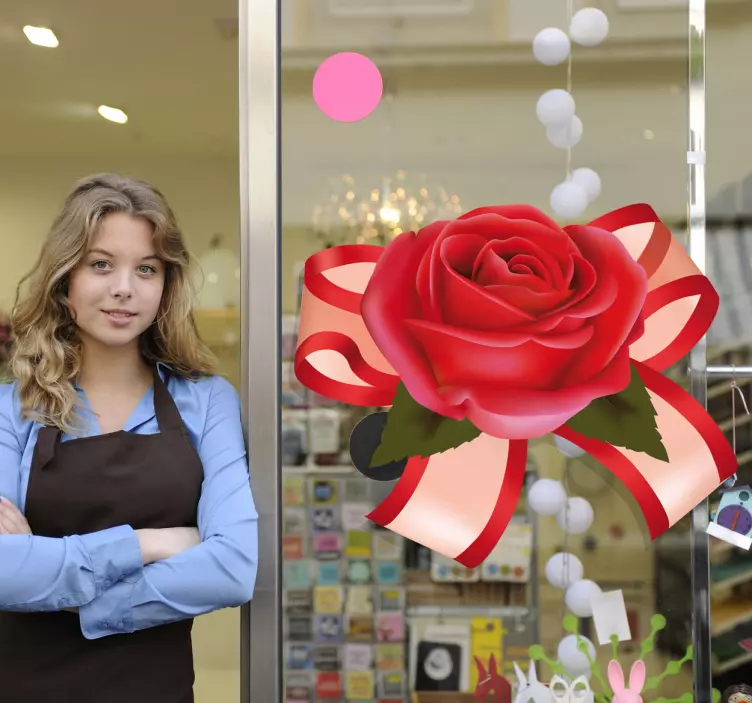 Sticker vitrine rose ruban - TenStickers