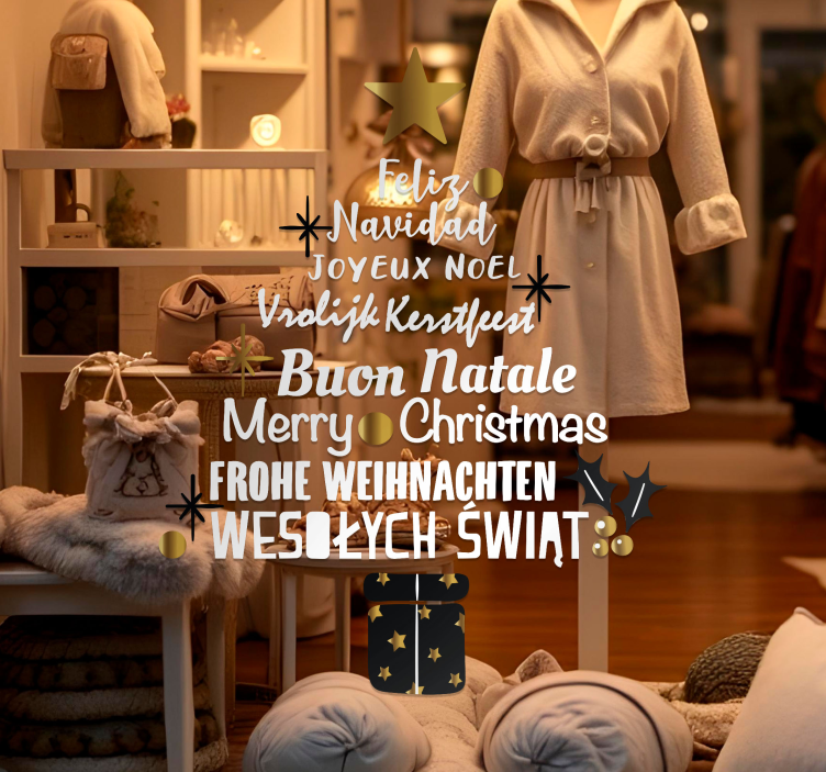 Sticker vitrine sapin de noël dans différentes langues - TenStickers